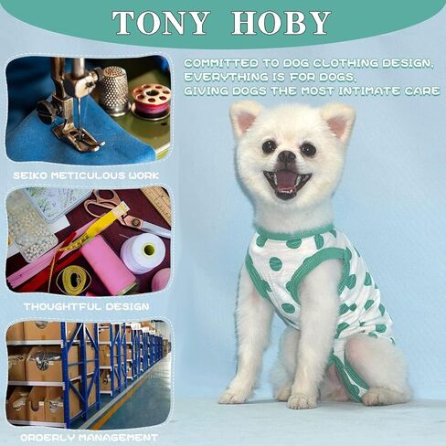 TONY HOBY Summer Dog Pajamas, Dog Sleeveless, Soft Breathable Dog Jumpsuit with Polka Dots (Black, M) in Kuwait
