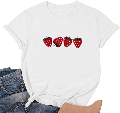 Strawberry Shirt for Women Fruit Graphic Tee Embroidered Strawberry T-Shirt Short Sleeve Gardener Gift Tee Tops in Kuwait