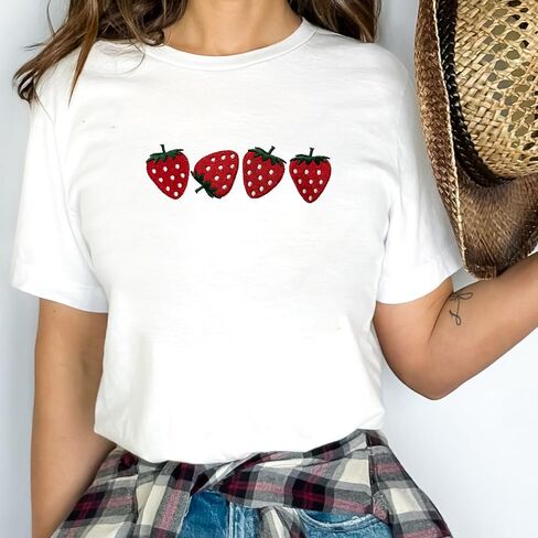 Strawberry Shirt for Women Fruit Graphic Tee Embroidered Strawberry T-Shirt Short Sleeve Gardener Gift Tee Tops in Kuwait