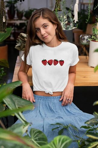Strawberry Shirt for Women Fruit Graphic Tee Embroidered Strawberry T-Shirt Short Sleeve Gardener Gift Tee Tops in Kuwait