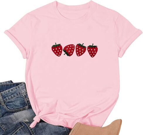 Strawberry Shirt for Women Fruit Graphic Tee Embroidered Strawberry T-Shirt Short Sleeve Gardener Gift Tee Tops in Kuwait