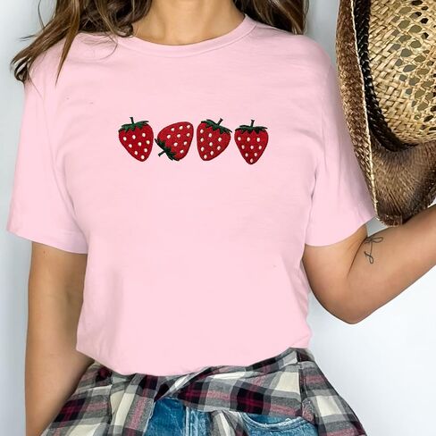 Strawberry Shirt for Women Fruit Graphic Tee Embroidered Strawberry T-Shirt Short Sleeve Gardener Gift Tee Tops in Kuwait