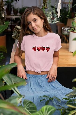 Strawberry Shirt for Women Fruit Graphic Tee Embroidered Strawberry T-Shirt Short Sleeve Gardener Gift Tee Tops in Kuwait