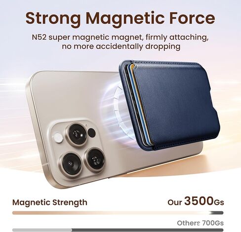 محفظة مغناطيسية أقوى لسلسلة iPhone 16/15/14/13/12 ولحالات Magsafe | N52 MAGNET RFID حظر بطاقة المغناطيسية الجلدية مع مغناطيس قوي | يحمل 3 بطاقات | لون القرنفل in Kuwait