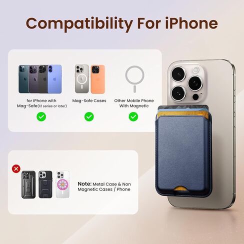 محفظة مغناطيسية أقوى لسلسلة iPhone 16/15/14/13/12 ولحالات Magsafe | N52 MAGNET RFID حظر بطاقة المغناطيسية الجلدية مع مغناطيس قوي | يحمل 3 بطاقات | لون القرنفل in Kuwait