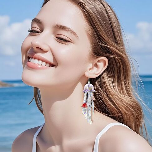 Bohemian Handmade Beaded Vacation Dangle Drop Earrings Summer Boho Beach Statement Jewelry for Women in Kuwait