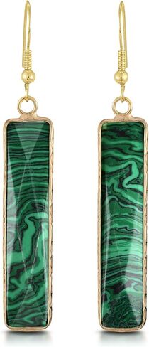 AeraVida Beautiful Green Rectangular Malachite Gold-Plated Silver Dangle Earrings | Bohemian Inspired Earrings for Women Accessories | Classy Modern Bohemian Earrings in Saudi Arabia