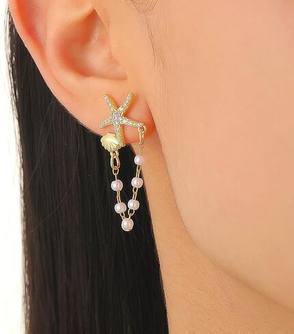Gold Starfish Earrings Beach Jewelry for Women Pearl Sea Shell Earrings Dangle Silver Seashell Earring Vacation Summer Jewelry in Kuwait