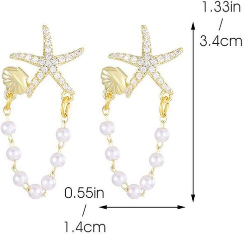 Gold Starfish Earrings Beach Jewelry for Women Pearl Sea Shell Earrings Dangle Silver Seashell Earring Vacation Summer Jewelry in Kuwait