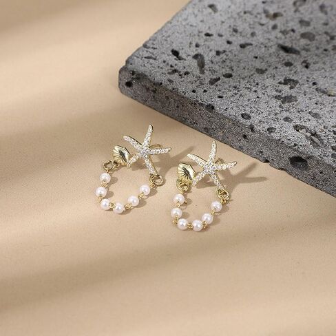 Gold Starfish Earrings Beach Jewelry for Women Pearl Sea Shell Earrings Dangle Silver Seashell Earring Vacation Summer Jewelry in Kuwait