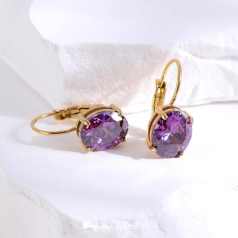 18K Real Gold Plated Birthstone Cut-Oval Leverback Drop Earring for Women Hanging Lever Dangle Earring Oval Synthetic Gemstone CZ Earring Jewelry Birthday Gift for Wife Girlfriend in Saudi Arabia