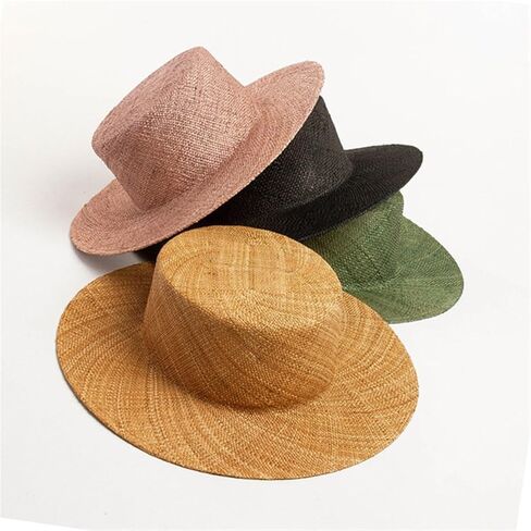 Solid Hats for Women Pink Beach Hat Precious Grass Summer Flat Vacation Cap in Kuwait