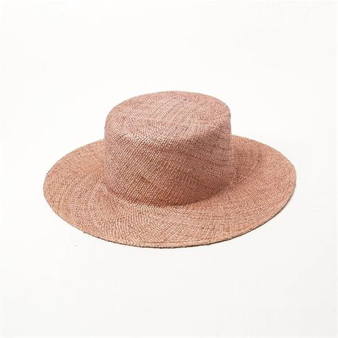 Solid Hats for Women Pink Beach Hat Precious Grass Summer Flat Vacation Cap in Kuwait