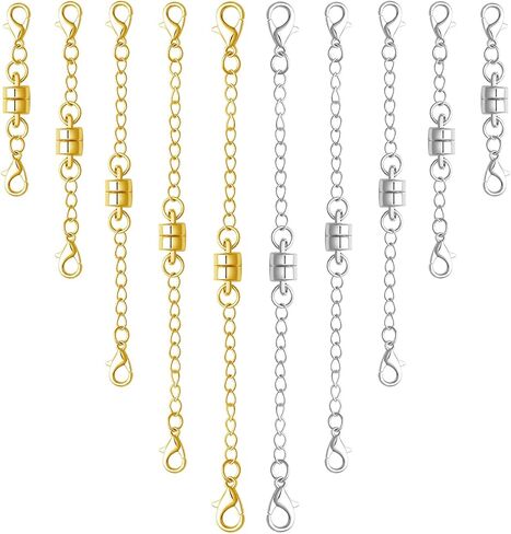 Magnetic Necklace Clasps and Closures with Extenders, Gold and Silver, Set of 8/10 (10silver) in Kuwait