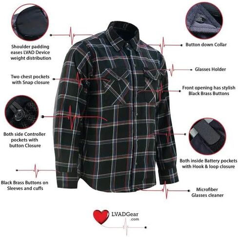 LVAD Men’s Flannel Shirt – HeartMate 3 Gear, Adjustable & Breathable with Battery Controller Pockets – Comfortable & Durable in Saudi Arabia