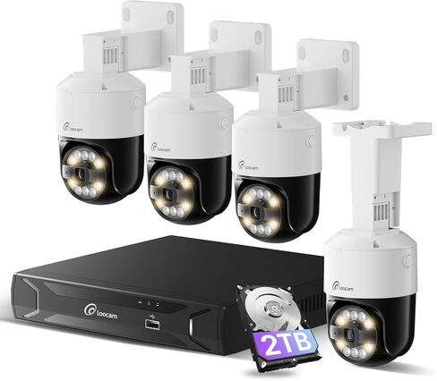 5MP CCTV Security Camera System, 4pcs Pan & Tilt Wired PoE IP Cameras Set for Indoor Outdoor, AI Person/Pet/Vehicle Detection, Color Night Vision, 4K 8CH NVR 2TB HDD Included, Plug & Play in Kuwait