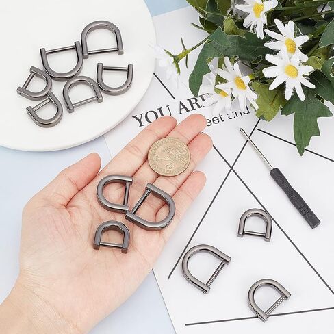 GorgeCraft 1 Box 3 أحجام 12pcs الذهب D-Rings شكل حدوة الحصان D حلقة U شكل U في تقثير نصف دائرة المعادن D حلقات محفظة جلود محفظة مع مفك البراغي الصغيرة للمحافظات كرافة حقيبة كروس in Saudi Arabia