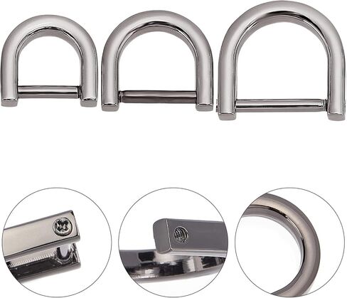 GorgeCraft 1 Box 3 أحجام 12pcs الذهب D-Rings شكل حدوة الحصان D حلقة U شكل U في تقثير نصف دائرة المعادن D حلقات محفظة جلود محفظة مع مفك البراغي الصغيرة للمحافظات كرافة حقيبة كروس in Saudi Arabia