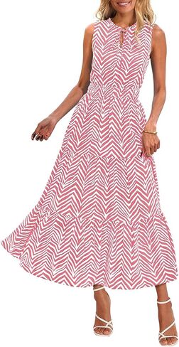 PRETTYGARDEN Womens Summer Dresses 2025 Sleeveless Drawstring V Neck Maxi Dress Flowy Casual Long Dresses with Pockets in Saudi Arabia