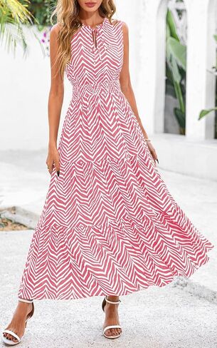PRETTYGARDEN Womens Summer Dresses 2025 Sleeveless Drawstring V Neck Maxi Dress Flowy Casual Long Dresses with Pockets in Saudi Arabia