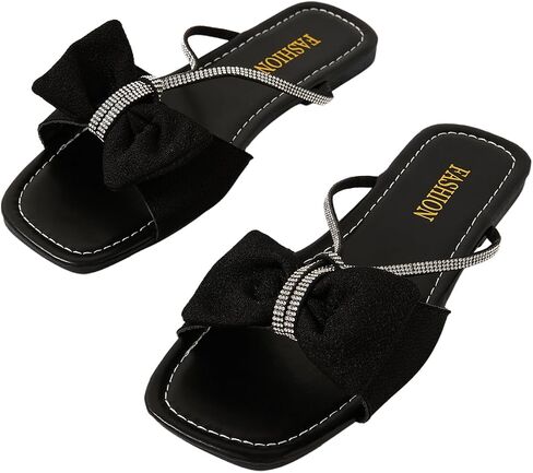 GORGLITTER Women's Bow Flats Sandals Dress Strappy Open Toe Summer Slides Sandal in Saudi Arabia