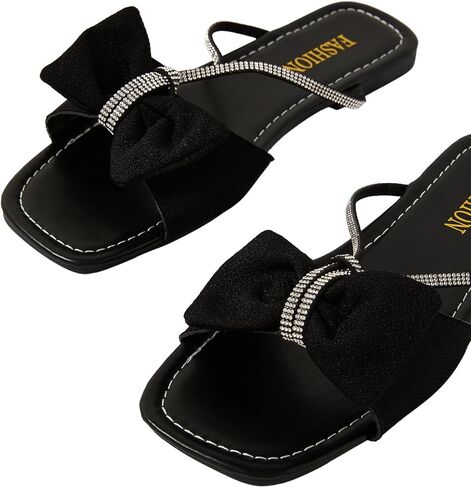 GORGLITTER Women's Bow Flats Sandals Dress Strappy Open Toe Summer Slides Sandal in Saudi Arabia