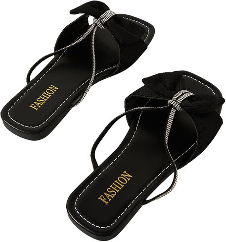 GORGLITTER Women's Bow Flats Sandals Dress Strappy Open Toe Summer Slides Sandal in Saudi Arabia