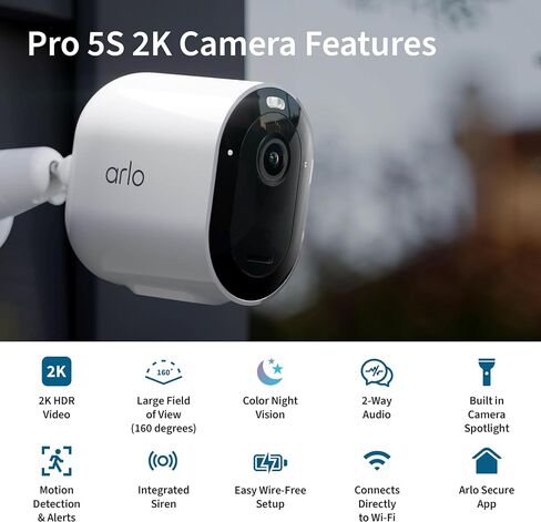 Arlo Pro 5S Spotlight Security Camera 2K HDR 5 Camera Bundle | Outdoor | Wireless with Spotlight | Dual-Band Wi-Fi | 12X Zoom, 2-Way Audio, Color Night Vision, Live Stream | Black in Saudi Arabia