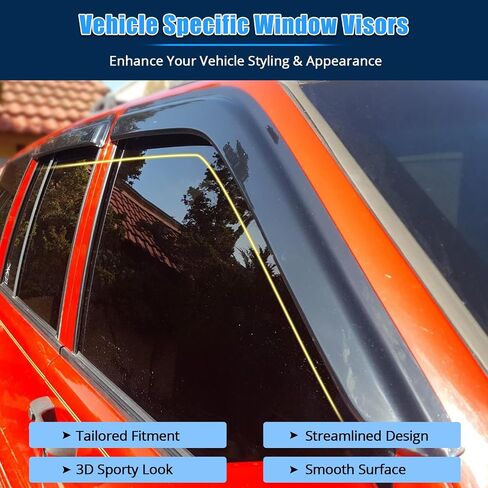 FREEMOTOR802® Tape-on Side Window Visors Wind Deflectors Rain Guards Vent Visors, Compatible with 1993-1998 Jeep Grand Cherokee, Slim Style Smoke Tinted Acrylic 4 Pieces in Saudi Arabia