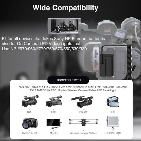 لوحة بطارية F1TP NP F ، لوحة محول بطارية NP-F لكاميرات DSLR بدون مرآة ، مع مؤشرات طاقة LED ، ثقب المسمار 1/4 بوصة متوافق مع NP F550 ، NP F970 ، NP F770 بطارية (NP F V2.0) in Kuwait