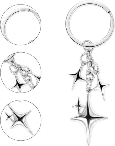 Yolev 2 PCS سحر Silver Star Star Moon Silver Keychain الفولاذ المقاوم للصدأ كيس سحر y2k مخي in Kuwait