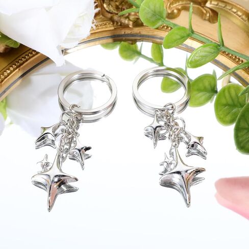 Yolev 2 PCS سحر Silver Star Star Moon Silver Keychain الفولاذ المقاوم للصدأ كيس سحر y2k مخي in Kuwait