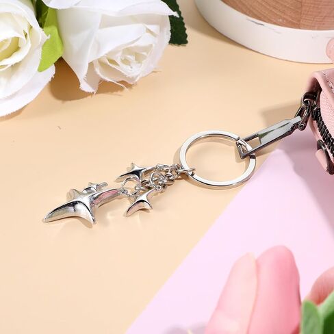 Yolev 2 PCS سحر Silver Star Star Moon Silver Keychain الفولاذ المقاوم للصدأ كيس سحر y2k مخي in Kuwait