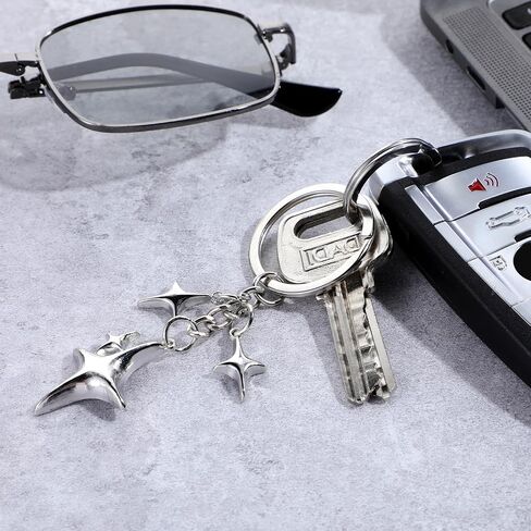 Yolev 2 PCS سحر Silver Star Star Moon Silver Keychain الفولاذ المقاوم للصدأ كيس سحر y2k مخي in Kuwait