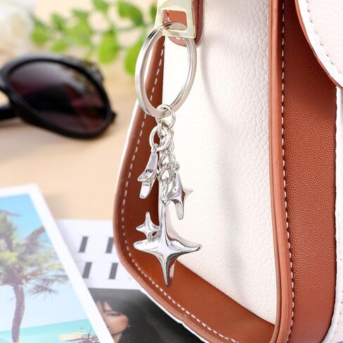 Yolev 2 PCS سحر Silver Star Star Moon Silver Keychain الفولاذ المقاوم للصدأ كيس سحر y2k مخي in Kuwait