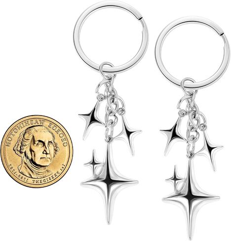 Yolev 2 PCS سحر Silver Star Star Moon Silver Keychain الفولاذ المقاوم للصدأ كيس سحر y2k مخي in Kuwait