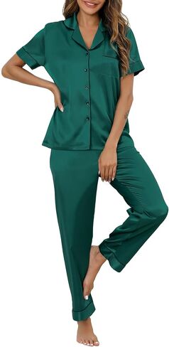 KCW Pajamas for Women Set 2 Piece Silk Lounge Sets Pj Sets Satin Long/Short Sleeve Button Down Sleepwear Outfits in Saudi Arabia