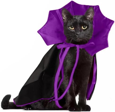 Qiansail Cat Cape Vampire Cloak Halloween Dog Costume Pet Cosplay Apparel Outfit Decor Accessories for Puppy Kitten, Black and Purple, Polyester, Adjustable 7-19 Inches in Saudi Arabia