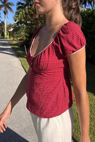 النساء y2k الجنية الجرونج تي شيرت الدانتيل تقليم الأكمام قصيرة المحصول العلوي كشكش babydoll أعلى جمالية الخروج من الأعلى in Kuwait