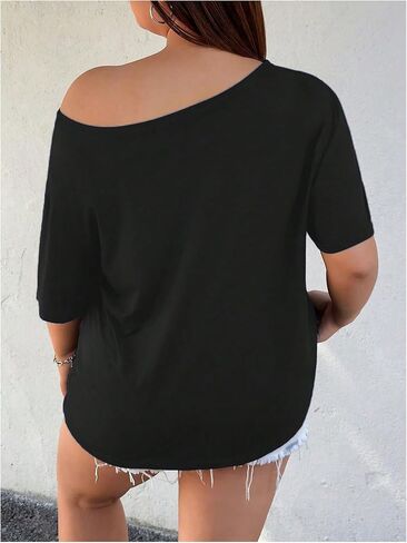 Women's Plus Size Off The Shoulder Tops Short Sleeve Bow Graphic T Shirt Summer Y2k Tops Trendy in Saudi Arabia