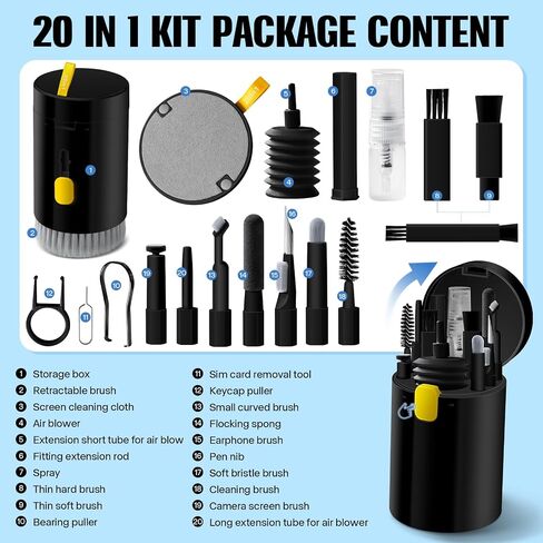 20-in-1 Keyboard Phone Screen Cleaner Kit-Multifunctional Cleaner Kit for Electronic Devices-Headphones Earbuds, Camera, Cellphones Computer Screen Brush Cleaning Spray Set-White (White) in Saudi Arabia