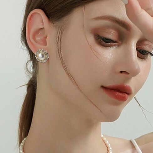 Sonateomber Pearl Cz Snowflake Knot Stud أقراط للنساء ، بيان Rhinestone Zirconia Zirconia Pearls Sunshine Hypoallergenic Prom Prom Holday Holday Mift in Saudi Arabia