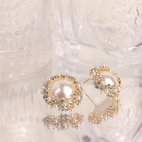 Sonateomber Pearl Cz Snowflake Knot Stud أقراط للنساء ، بيان Rhinestone Zirconia Zirconia Pearls Sunshine Hypoallergenic Prom Prom Holday Holday Mift in Saudi Arabia