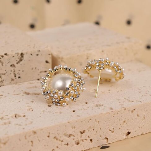 Sonateomber Pearl Cz Snowflake Knot Stud أقراط للنساء ، بيان Rhinestone Zirconia Zirconia Pearls Sunshine Hypoallergenic Prom Prom Holday Holday Mift in Saudi Arabia