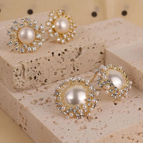 Sonateomber Pearl Cz Snowflake Knot Stud أقراط للنساء ، بيان Rhinestone Zirconia Zirconia Pearls Sunshine Hypoallergenic Prom Prom Holday Holday Mift in Saudi Arabia