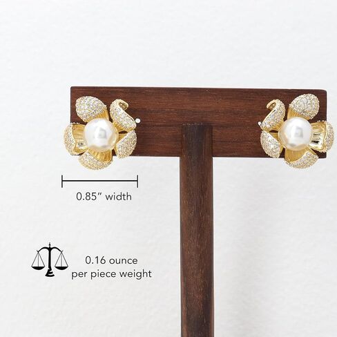 Sonateomber Pearl CZ Snowflake Knot Stud Earrings for Women, Statement Cluster Rhinestone Cubic Zirconia Pearls Sunshine Hypoallergenic Studs Prom Wedding Holiday Fashion Jewelry Gift in Saudi Arabia