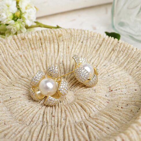 Sonateomber Pearl CZ Snowflake Knot Stud Earrings for Women, Statement Cluster Rhinestone Cubic Zirconia Pearls Sunshine Hypoallergenic Studs Prom Wedding Holiday Fashion Jewelry Gift in Saudi Arabia