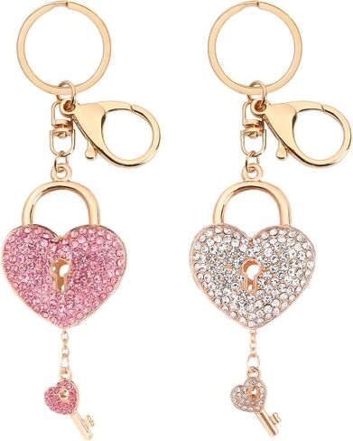 2 PCS Rhinestone Heart keychain Glitter Crystal Heart Lock Key Ring Bling Love Love Presant Charm for Women Girls in Saudi Arabia
