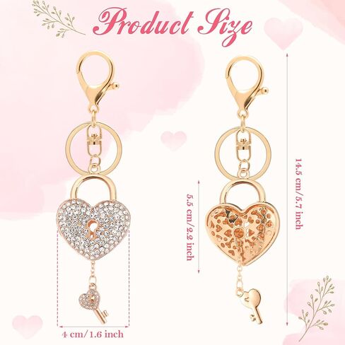 2 PCS Rhinestone Heart keychain Glitter Crystal Heart Lock Key Ring Bling Love Love Presant Charm for Women Girls in Saudi Arabia