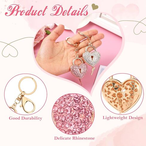 2 PCS Rhinestone Heart keychain Glitter Crystal Heart Lock Key Ring Bling Love Love Presant Charm for Women Girls in Saudi Arabia